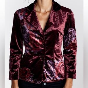 Y2K Whimsigoth Velvet Paisley Blazer Jacket Burgundy Purple Boho Gothic 10P